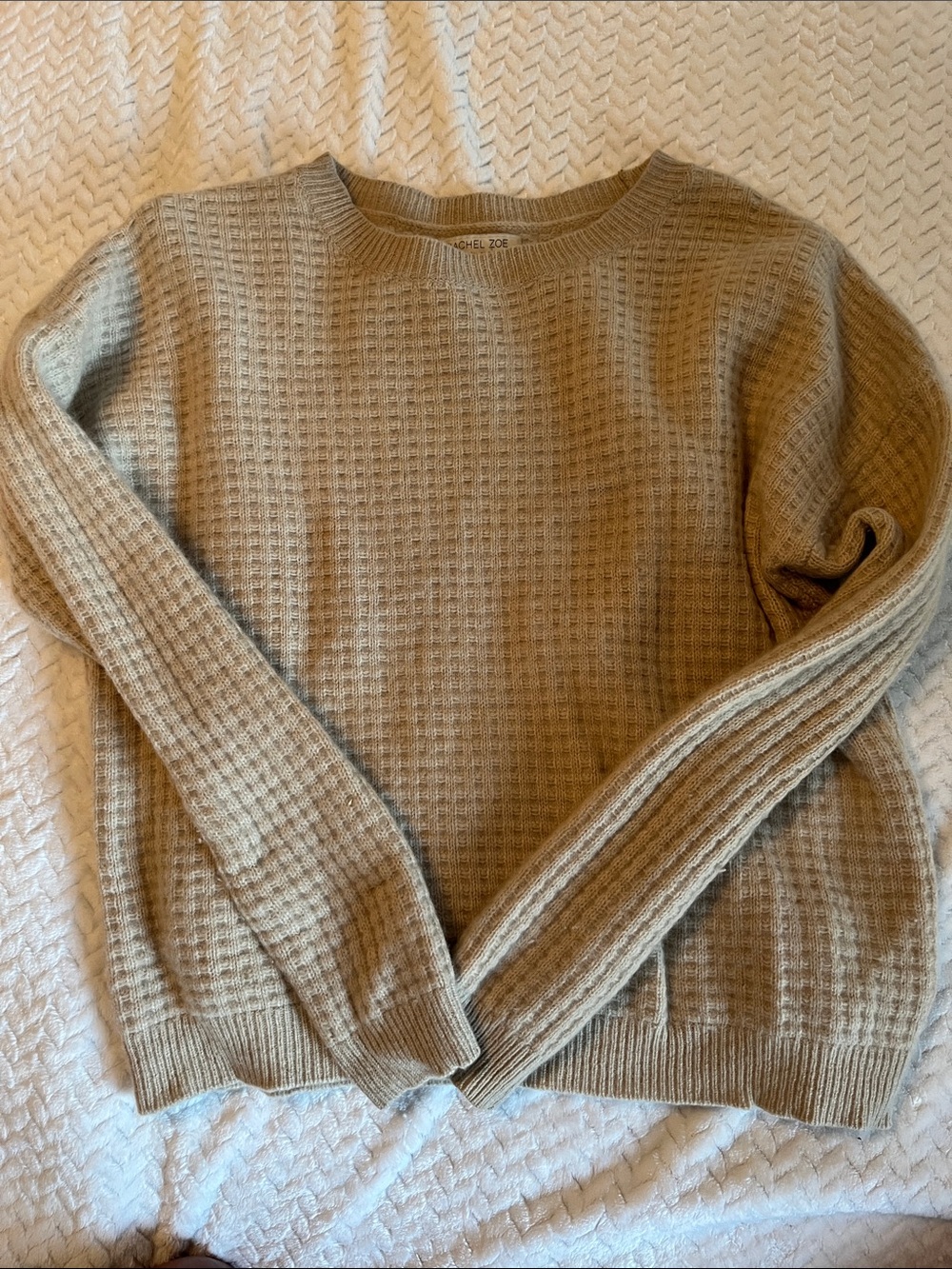 Rachel Zoe Taupe Waffle Knit Crewneck Sweater